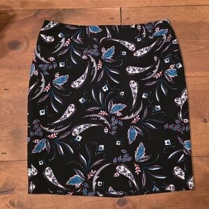 Ann Taylor Factory Black and Teal Paisley Pencil Skirt